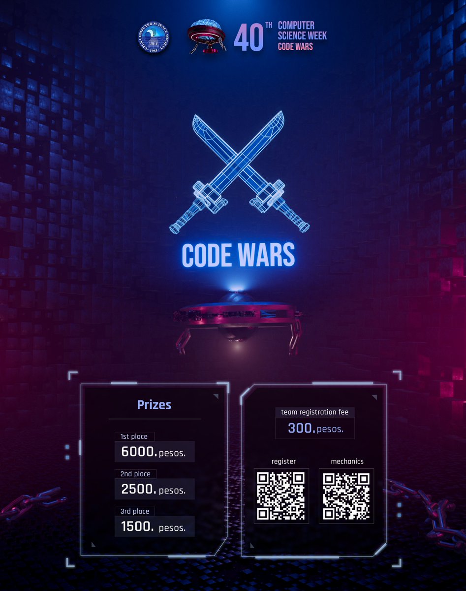 uplbcossph's tweet photo. Coders Assemble: It's War Time! ⚔️💻

Prepare for intense head-to-head battles at this year's Code Wars!

REGISTRATION FORM:
https://t.co/GTDcTzOWoE

MECHANICS:
https://t.co/4vpAYq5lNx

#CodeWars2024
#UPLBCOSS40thCSWeek
#40thComputerScienceWeek https://t.co/1344yMEyqZ