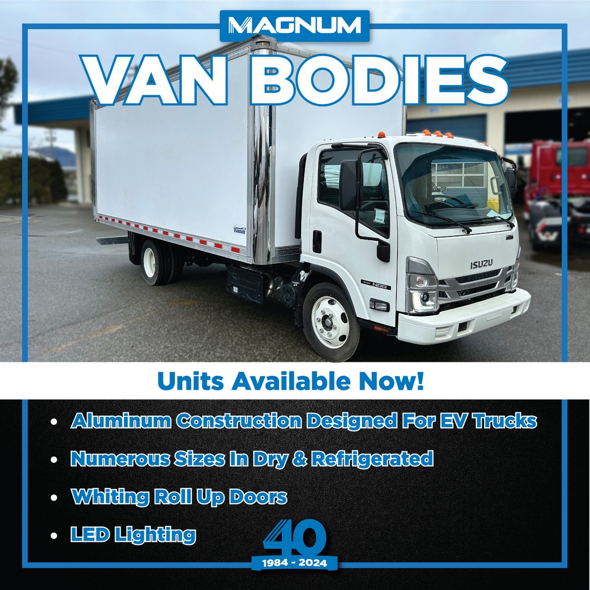 Magnum Trailer &amp; Equipment Inc., Vanguard's authorized truck body dealer for BC, has 20ft Honey Comb lightweight truck bodies available for immediate delivery. 

120-day delivery timeline for any new builds.

Call 604 557 4220 or visit our website for more details.