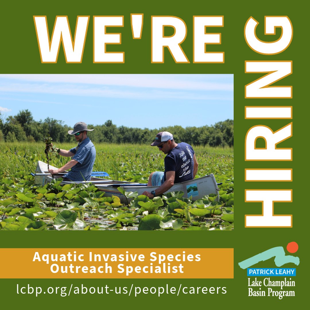 We're hiring an AIS Outreach Steward! If you’re passionate about conservation, this is your chance to create a ripple effect of positive impact in the Lake Champlain basin.  This position is located in Warrensburg, NY. 

Learn more &amp; apply at lcbp.org/about-us/peopl…