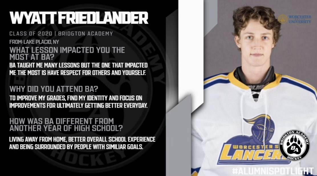 Wyatt was an absolute weapon in every aspect of his time at Bridgton. His goal of playing college hockey and growing as a student and person has been a joy to walk with him. We are so proud of everything he has accomplished. #bridgtonacademy #bridgtonhockey