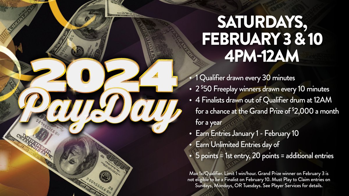 💸What would you do with $2,000 a month for an ENTIRE year? 💸

Join us this Saturday from 4PM-12AM for the 1st night of our 2024 Pay Day drawing💰Plus <a href="/iamDJFORERUNNER/">DJ Forerunner</a> will be LIVE in the Fun Zone from 10PM-2:30AM🎧
#RedMileGaming #LiveDJ #Saturday #PayDay #Dance #VisitLex #Cash