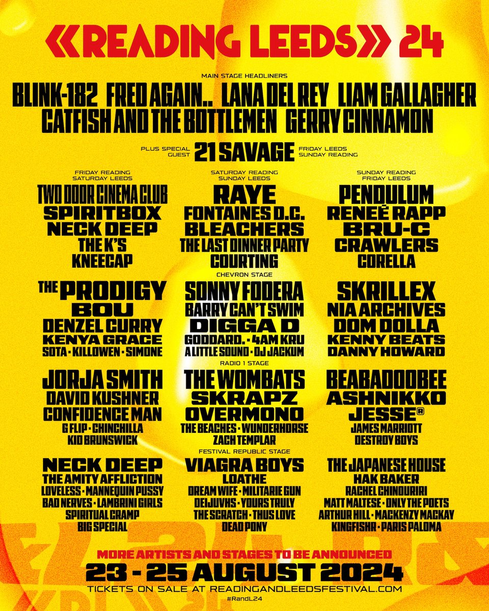 .@OfficialRandL 2024. Tickets on sale now at readingandleedsfestival.com