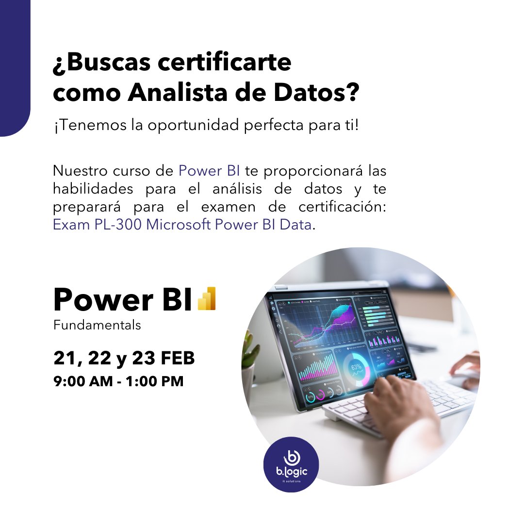 BlogicIt_it's tweet image. Prepárate para certificarte como Analista de Datos con nuestro curso de Power BI. ¡Inscríbete ahora! forms.office.com/r/UahLyu67Y0
