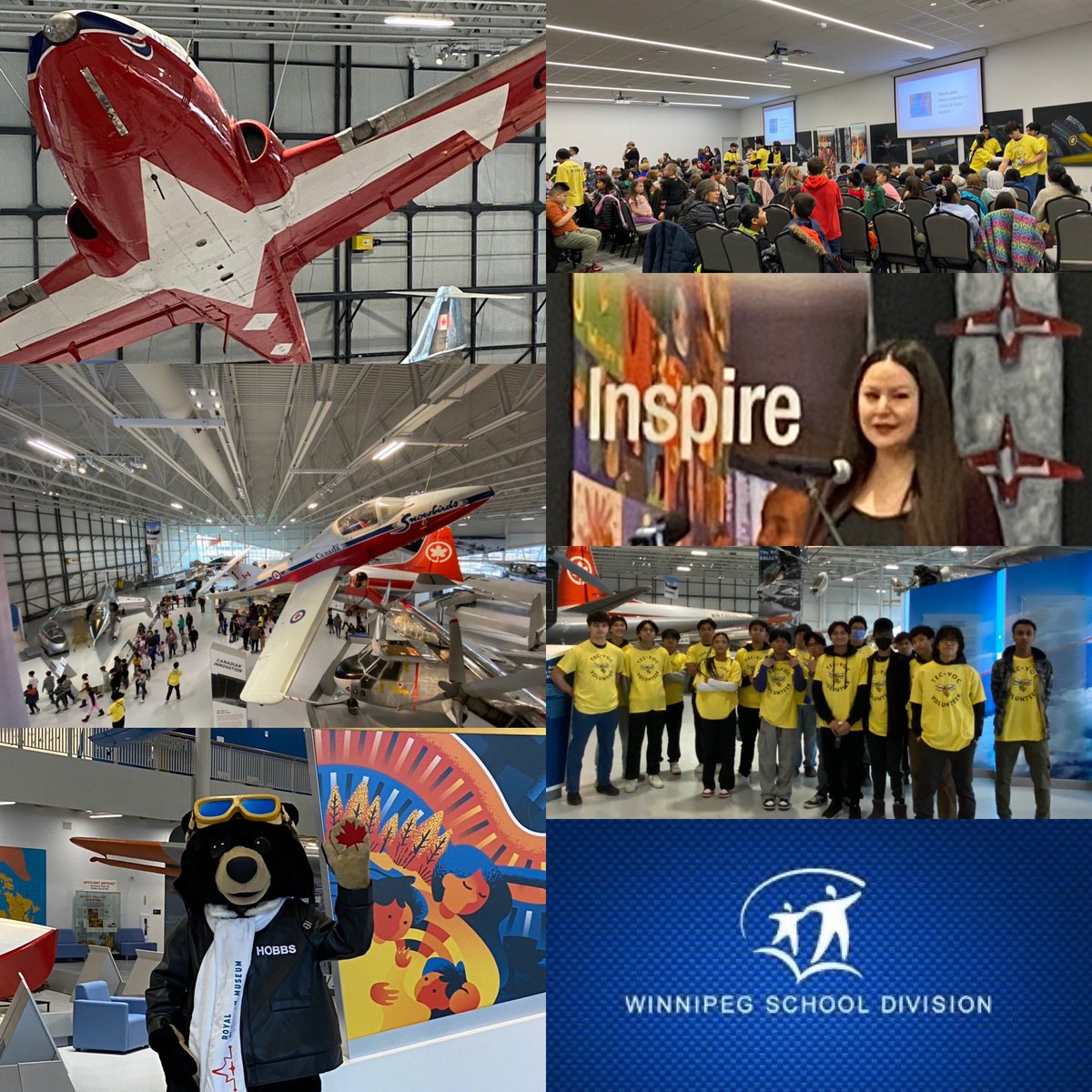 @WinnipegSD kicked off I LOVE TO READ month at the Royal Aviation Museum today. Special thanks to @kimberlyballantyne for reading to the students. Career Education and the students from @TecVoc High School Aerospace program were there to lead the groups.