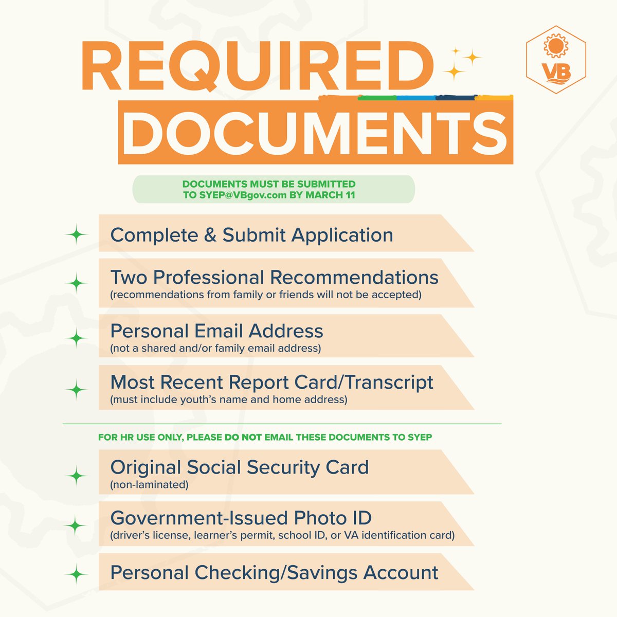 Do you have all your required documents? Learn more at virginiabeach.gov/syep #vbsyep #vbsyep2024 #virginiabeach #summerjob #youthemployment