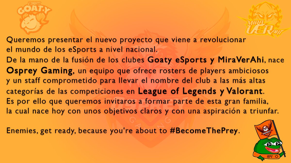 PRESENTACION DE OSPREY GAMING
#BecomeThePrey