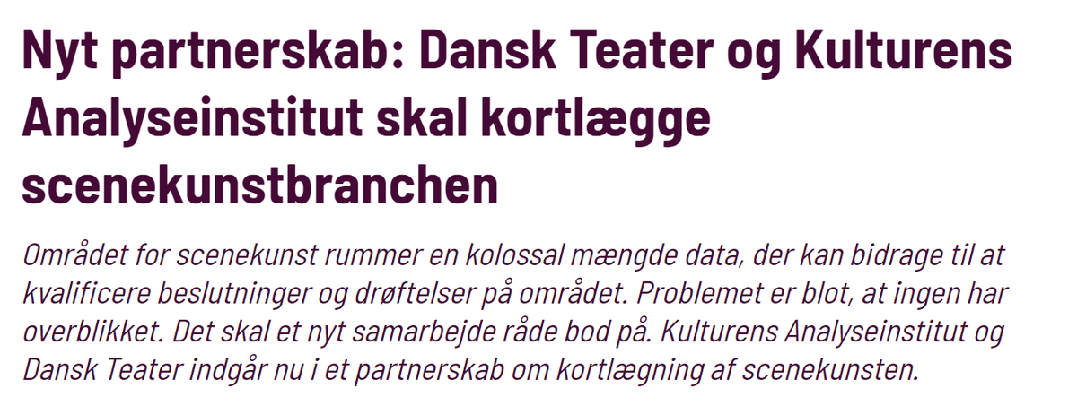 Vi har smøget ærmerne op i Kulturens Analyseinstitut. Målet fremad er at få lavet gode "brancheblik" på alle dele af kulturlivet. Vi har knoklet med at finde ud af hvad der findes af viden og data allerede, hvordan det kan samles og hvordan vi kan formidle det.

Nu har vi kastet