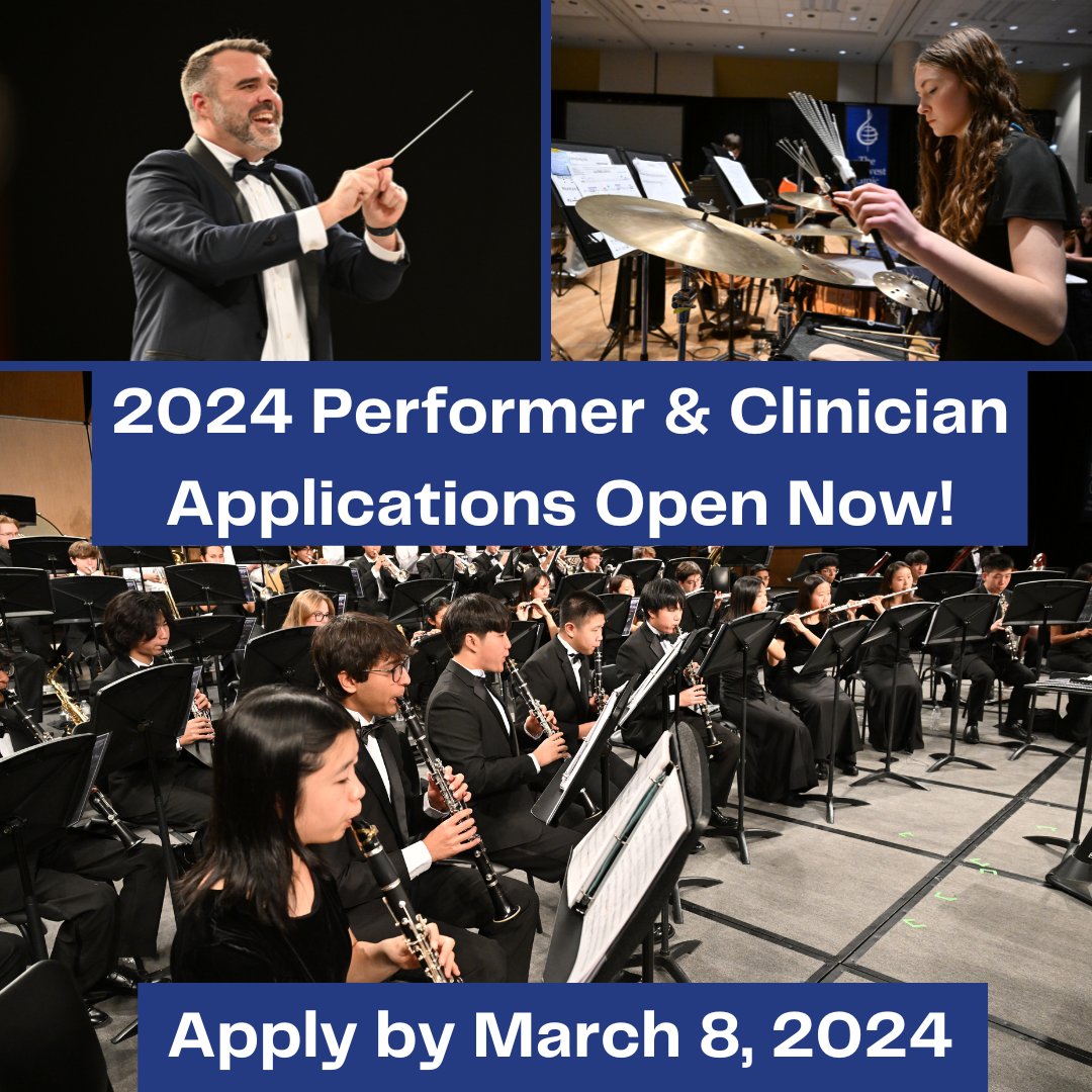 Ready, set, apply! Clinic and Performer applications are open now for the 2024 Conference. Submit by March 8 be considered: to get started, create or log in to your account on our website. Clinic apps: tinyurl.com/MWCClinicApp Performance apps: tinyurl.com/MWCPerformerApp