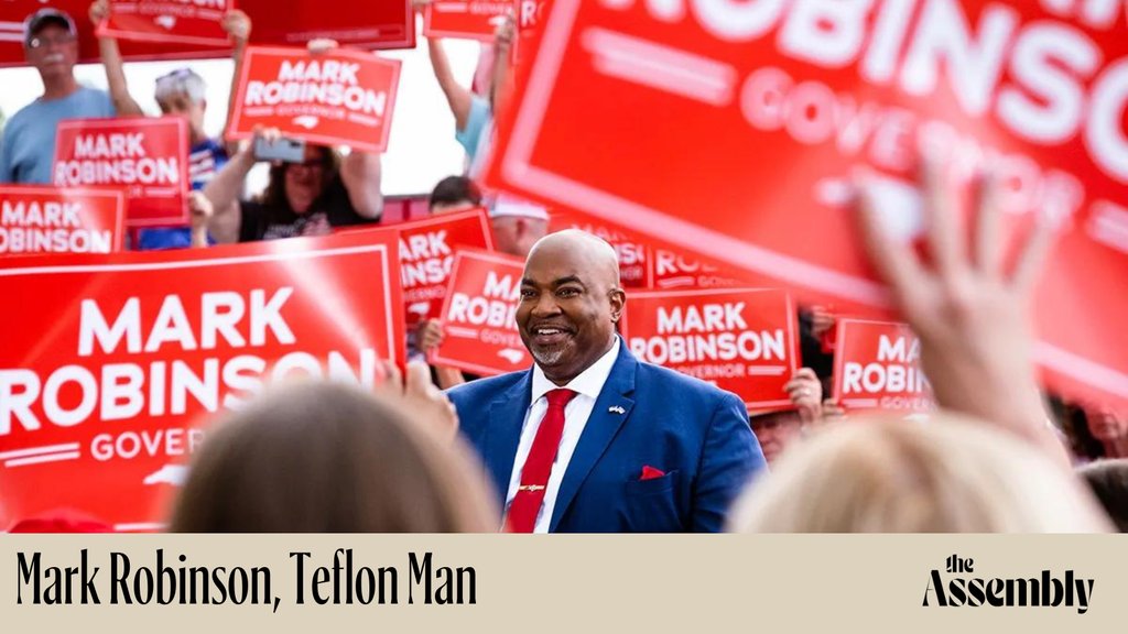 TheAssemblyNC's tweet image. NEW from @‌jeffreybillman: Like Donald Trump, the GOP frontrunner for governor is expected to easily secure his party’s nomination despite scandals and outrages—and his opponents can’t seem to touch him.

theassemblync.com/politics/mark-…