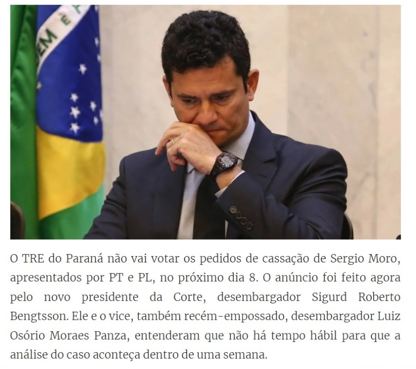Conforme nós alertamos ontem com base nos motivos contidos nas preciosas informações do advogado <a href="/MiltonCTomba/">Milton César Tomba Da Rocha</a>  em: x.com/TaniaMandarino…, informa Lauro Jardim em sua coluna no Globo que "TRE do Paraná recua e vai esperar para marcar data do julgamento de Moro".