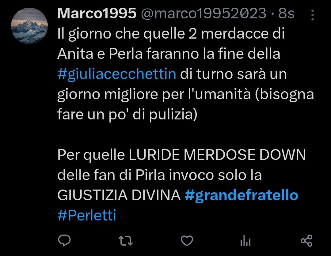 Renata88113's tweet photo. Io mi auguro che tutti i fandoom siano concordi che arrivare a scrivere qualcosa del genere è da condannare e non accettabile @alfosignorini @poliziadistato #GrandeFratello #Luzzers #AniBaldi #serginers #maxers #perliner #fiorda #serginers https://t.co/sKD4VRrtUY