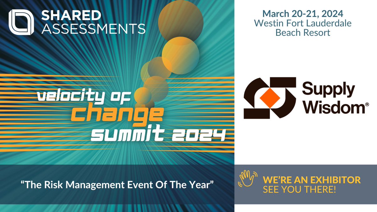 Introducing our #SAsummit24 Exhibitor: Supply Wisdom 

Supply Wisdom will be joining us in Fort Lauderdale, FL for our #RiskManagement Summit. We will be discussing current and emerging trends in #TPRM. 

Join Us! ow.ly/Wjvs50QwUqi