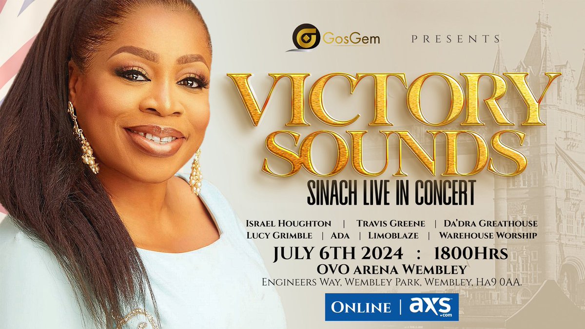SINACH LIVE IN LONDON : VICTORY SOUNDS JULY 6th 2024 OVO ARENA WEMBLY Tickets Now Available at : sinachmusic.com/event/victory-… #waymaker #iknowwhoiam #victoryismyname #sponsoredbygrace #london #uk #worship #praise #gosple