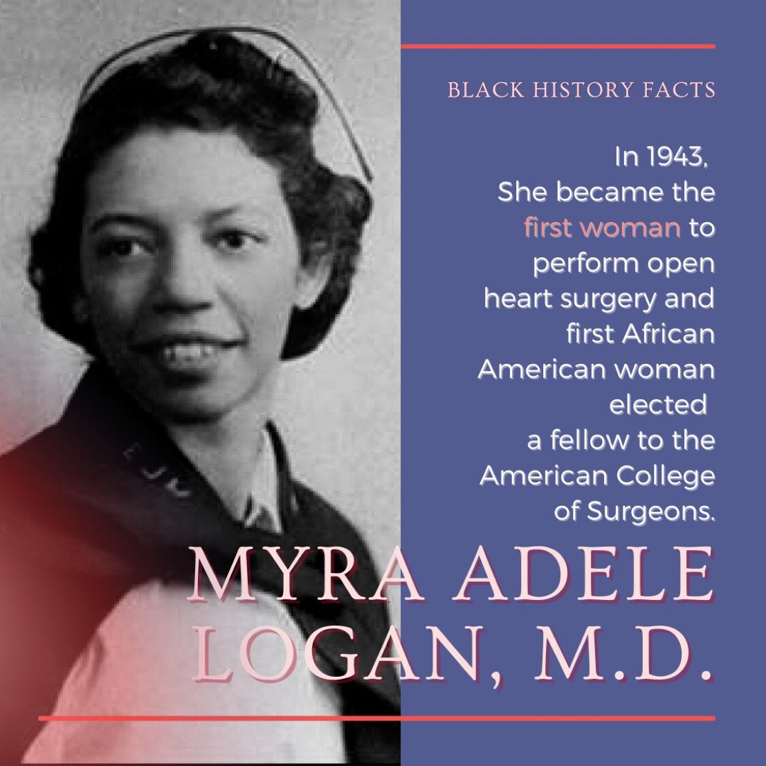 Did you know the first woman to ever perform an open heart surgery was Black? She also developed a more accurate x-ray process that detected breast cancer tumors earlier. Myra’s research saved countless lives.👏🏾 #BlackExcellence #BlackHistoryMonth
