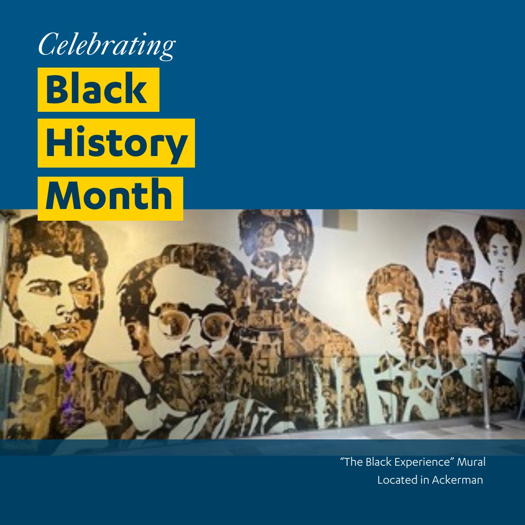 Throughout February, join us in celebrating Black History Month! This year's theme is "African Americans and the  Arts," and pictured here is "The Black Experience" mural created over 50 years ago by a group of seven Black UCLA art students. Learn more: bit.ly/49hrfx7