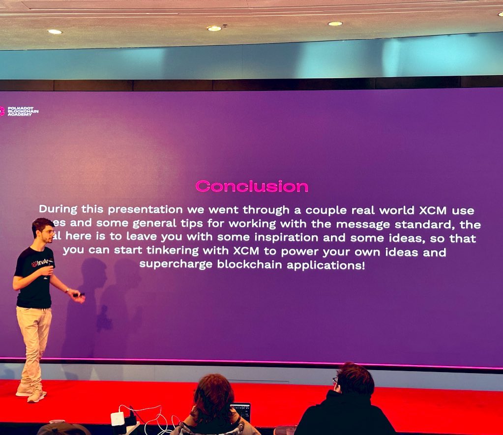 InvArchNetwork's tweet image. InvArch Co-founders @InvArchitect &amp;amp; @TinkerGabe were busy at the #PolkadotBlockchainAcademy - from pitching to some of the biggest VCs in the industry to teaching some of the most advanced XCM concepts to students!

All possible thanks to the incredible @AcademyPolkadot team! 👏