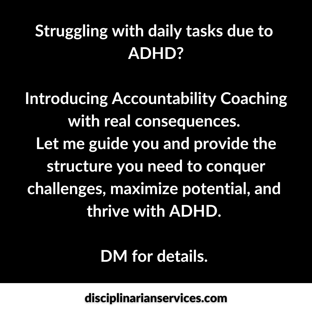 disciplineservi's tweet photo. Struggling with daily tasks due to ADHD? Introducing Accountability Coaching with real consequences. Let me guide you and provide the structure you need to conquer challenges, maximize potential, and thrive with ADHD. DM for details.
#ADHDManagement #accountabilitycoach https://t.co/lDZd3B6W0w