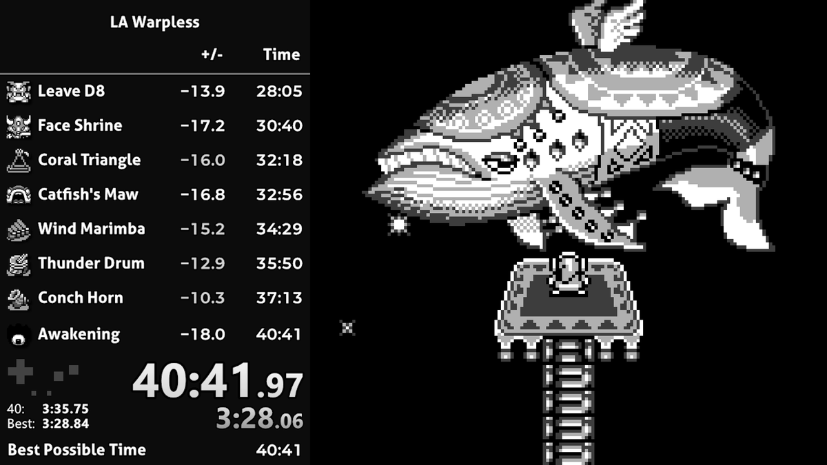 NitroChaos's tweet photo. First ever 40 in Link's Awakening Warpless.

Not entirely satisfied with the execution of this run, but I'm really happy to finally get what is probably the last minute barrier until something new is discovered :) https://t.co/Zy1FuwLsZq