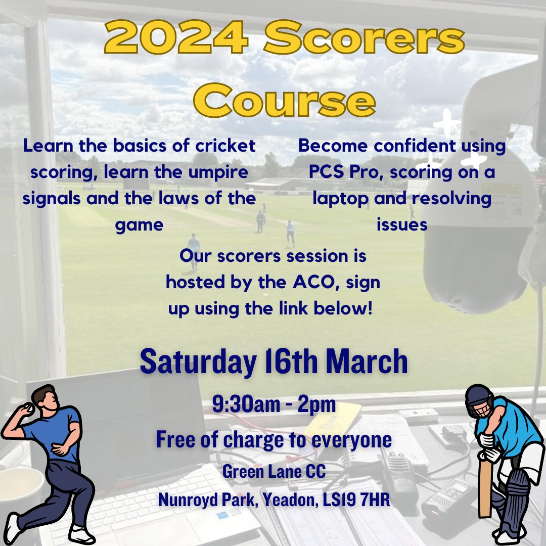 Got someone interested in becoming a scorer or wanting to refresh their knowledge and skills? Join our scorers course @GreenLaneCC on Saturday 16th March. Use this link to register - forms.gle/5GjnK7k5GCsYdS…