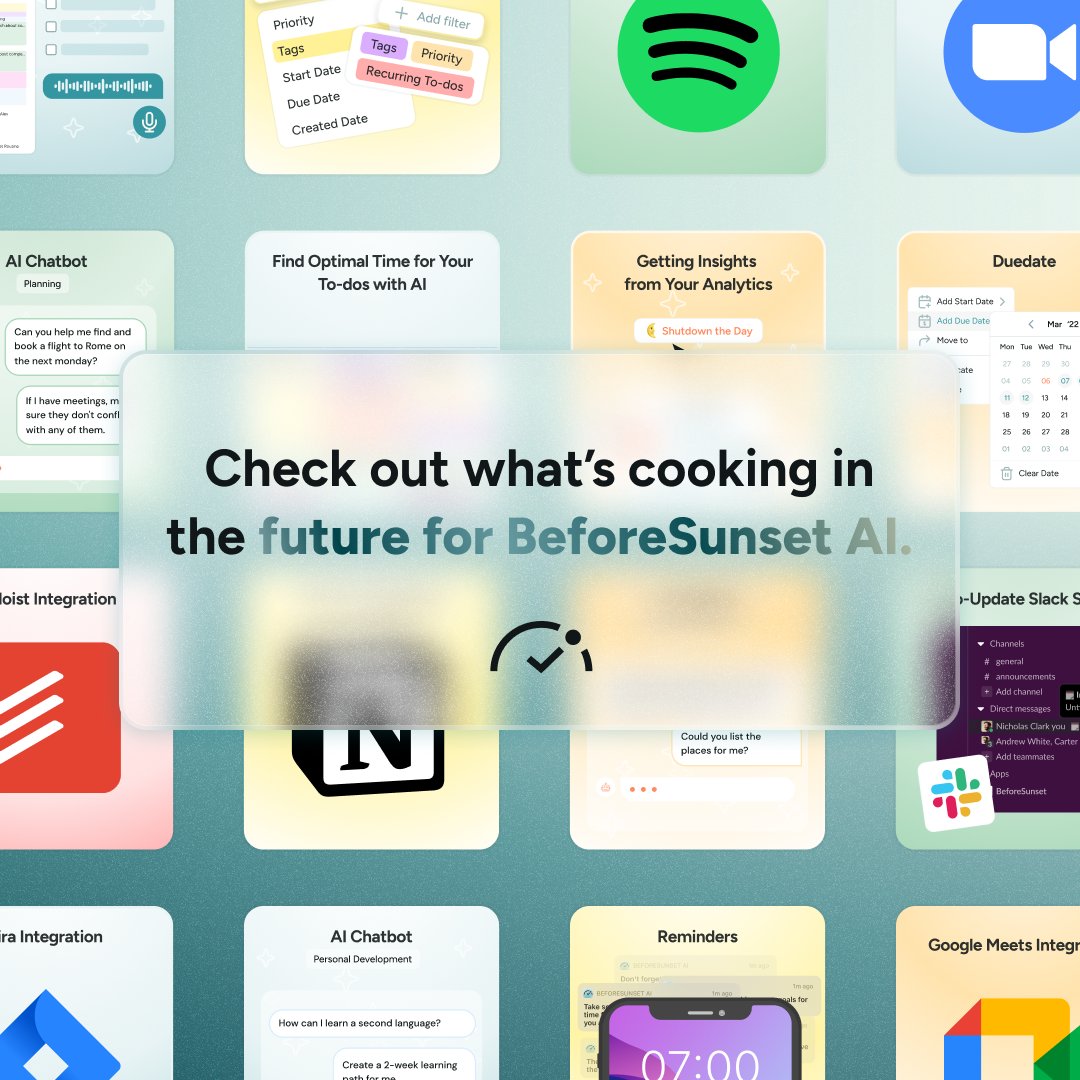 Wondering about BeforeSunset AI's plans? 📆

Take a look at our roadmap! 👀

#Roadmap #FuturePlans #Feature #ProductHunt #Launch