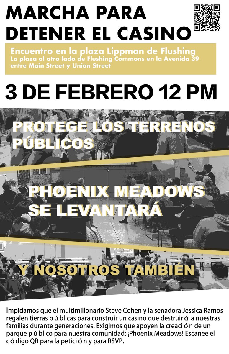 ORGANIZE AND TAKE ACTION 🗣️ Join @Flushing_ADA and members of FED UP this Saturday, Feb 3rd (12pm) at Lippman Plaza in a march to stop the casino! #nocasino #parksoverprofit RSVP: docs.google.com/forms/d/e/1FAI…