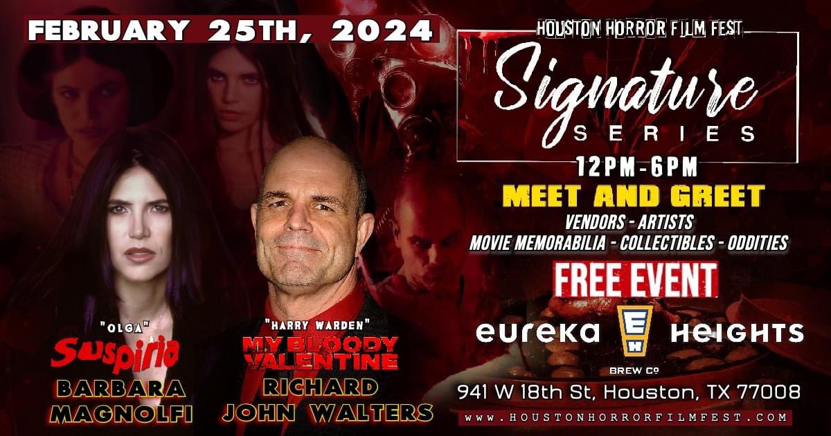 ESFontenot's tweet photo. Today is the anniversary of Dario Argento’s Suspiria &amp; February 25th is your chance to meet Olga, Barbara Magnolfi, at the latest Signature Series Event put on by Houston Horror Events &amp; the Houston Horror Film Festival at Eureka Heights Brewery. #horror #horrorevents https://t.co/Ot4rIVl2Ug