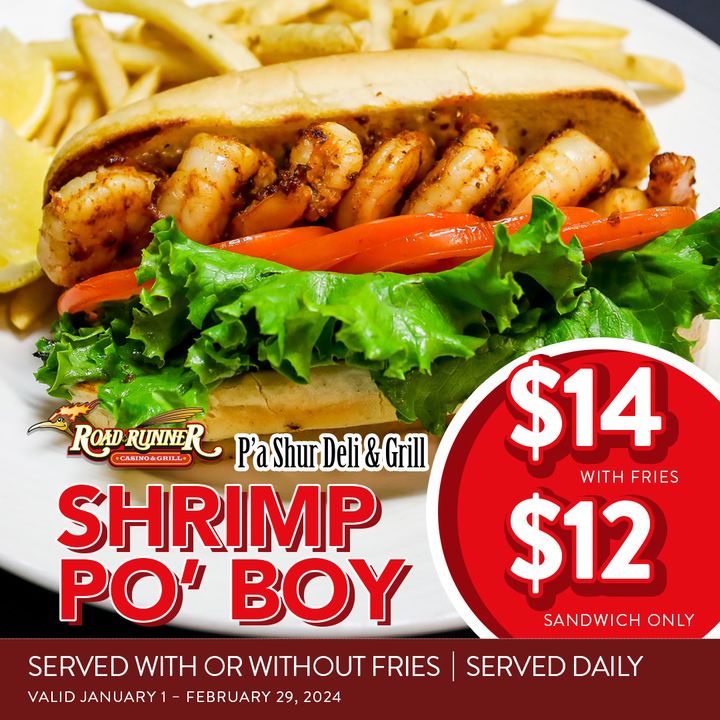 sandia_casino's tweet photo. Shrimply the best! 🍤

For just $12, you can get our #ShrimpPoBoy at #PaShur &amp; #Roadrunner!

Dish deets: https://t.co/dGrYrwMAr1

#sandia #sandiacasino #sandiaresort #casino #resort #casinodining #diningspecial #diningdeal #januaryspecial #poboy #shrimp #shrimplythebest #special https://t.co/1Bnffjz0pz
