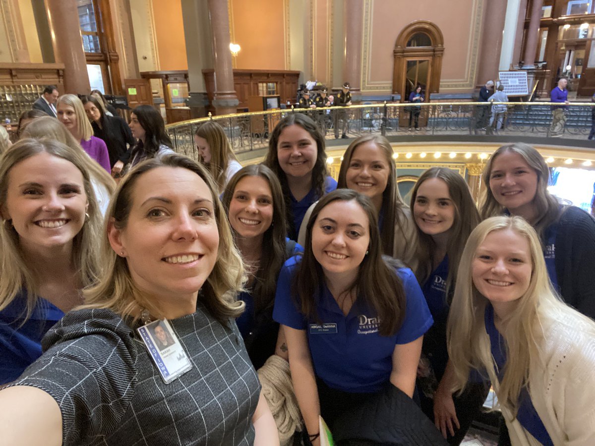 SarahforIowa's tweet photo. Today @DrakeUniversity @drakeotd students came to the Capitol to advocate for the AEAs. So many students do their on the job training with AEAs, many stay in iowa to work with the AEAs to provide OT services in schools for children with disabilities. https://t.co/ui5nPNYVKu