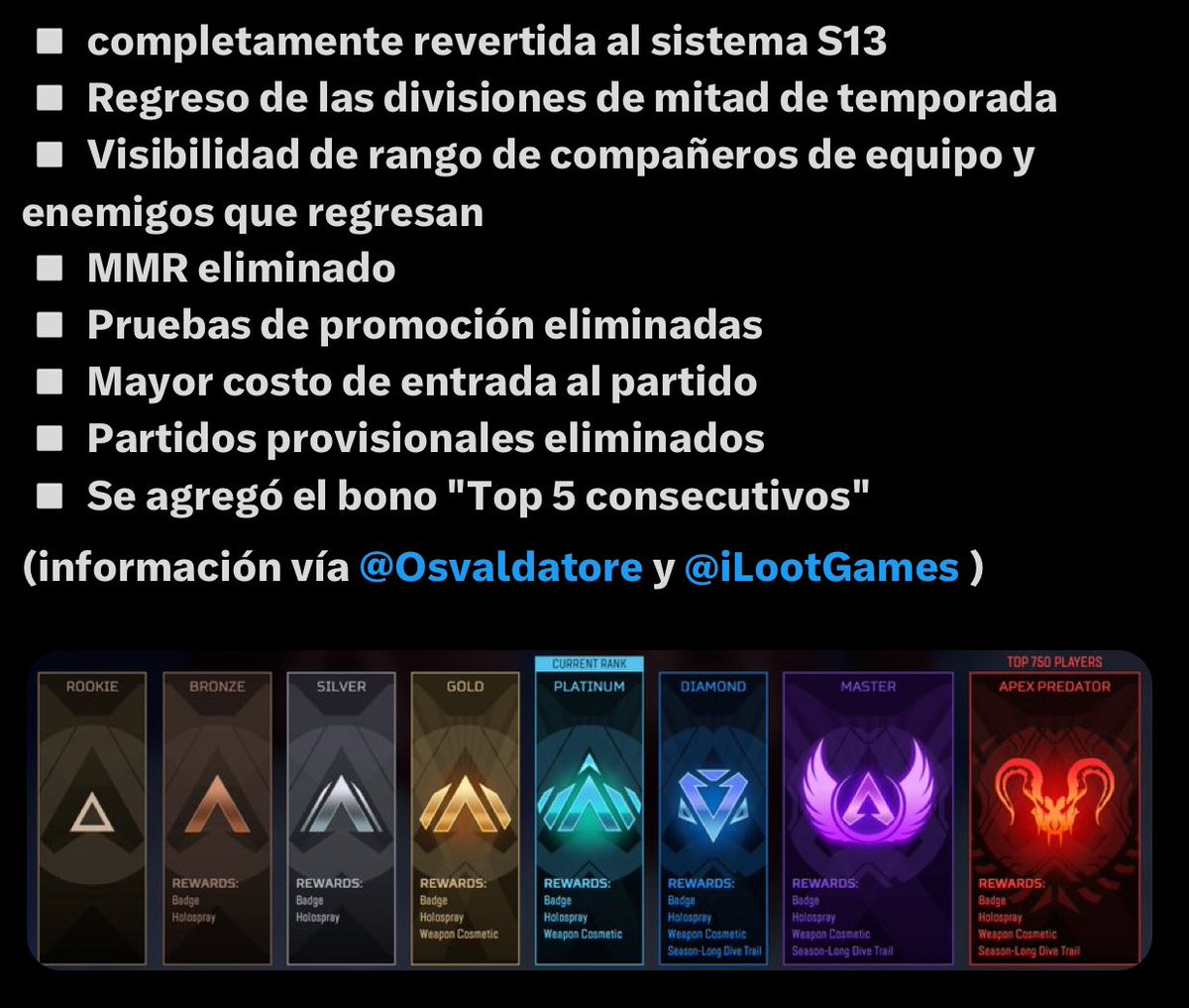PRÓXIMOS CAMBIOS EN RANKS…
#Apex