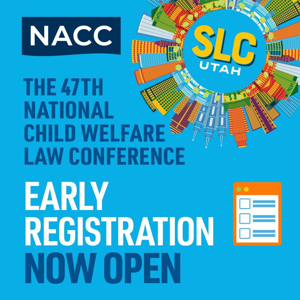 Join us for NACC's Conference in Salt Lake City! Conference registration is open! We hope to see you in Utah this summer for NACC's 47th National #ChildWelfare Law Conference! Build community, advance justice, and become a better advocate. buff.ly/47Rj0Y5