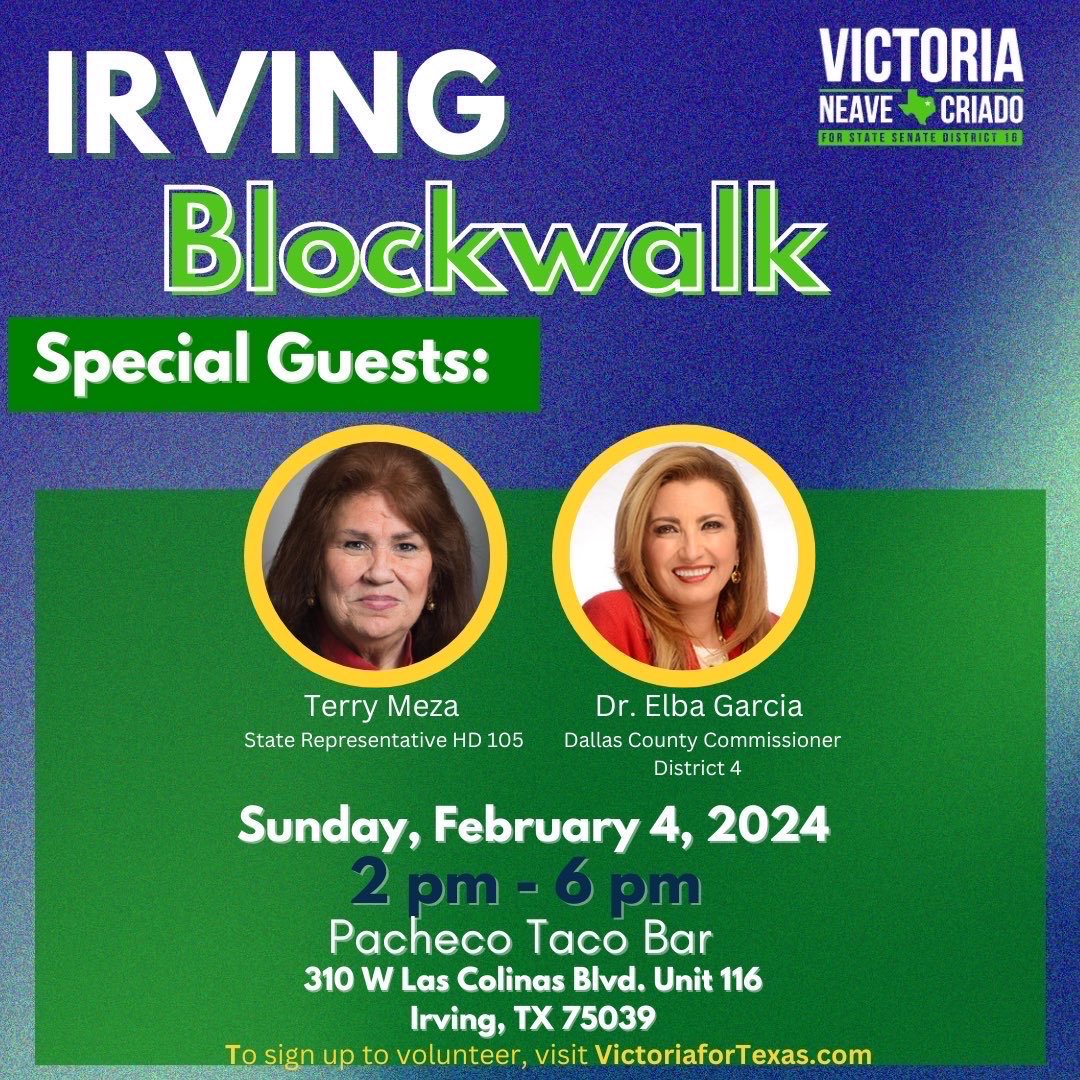 Come join @Victoria4Texas and I for a canvass THIS SUNDAY in Irving! 📣 Look forward to seeing you there!