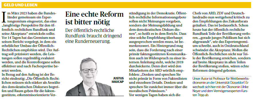 haucap's tweet photo. Eine Reform des öffentlich-rechtlichen Rundfunks #ÖRR ist bitter nötig. Mein Kommentar @rponline  https://t.co/NavCfuVfMO https://t.co/XUrKyQOFjJ