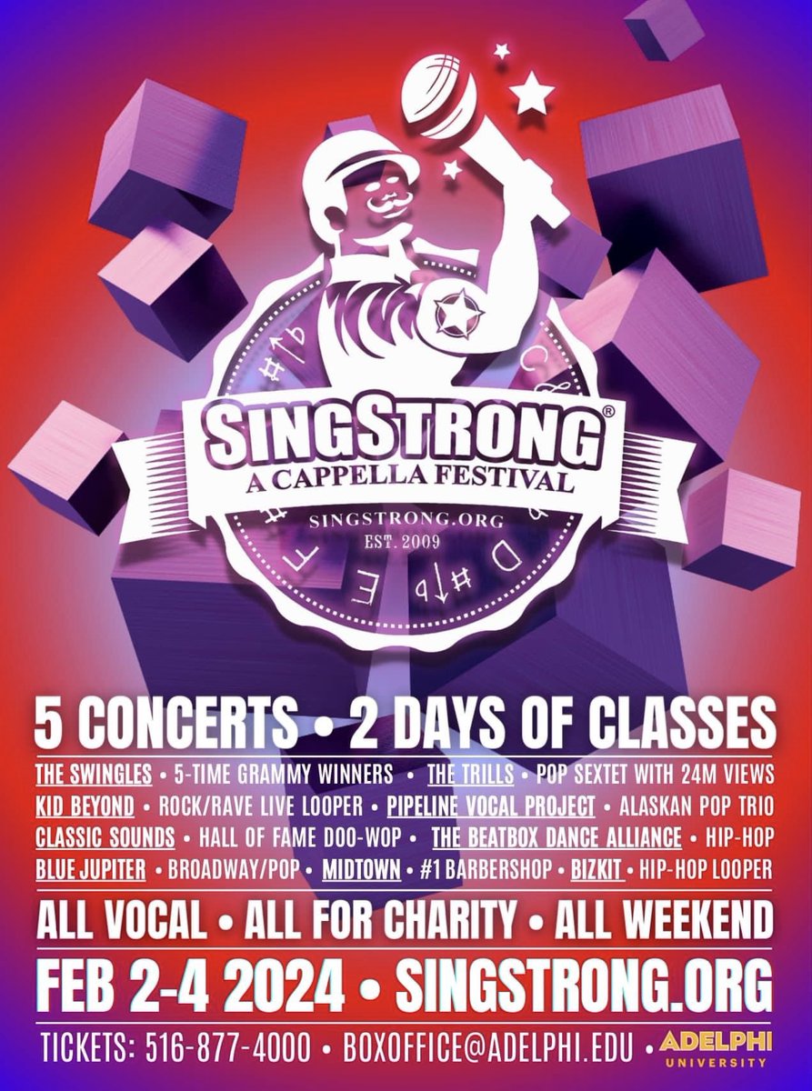 Can’t wait to play @SingStrong on Long Island, NY THIS WEEKEND!!! There’ll be workshops, masterclasses and of course performances from @thetrillsmusic @kidbeyond  @PipelineVoxProj @BlueJupiterBand & many more!#swinglesontour #acappella #acappellafestival #vocalfestival #livemusic