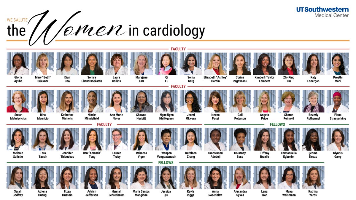 As we prepare to Go Red for Women tomorrow, we salute the women in our Division of Cardiology, who make the world a heart-healthier place. #GoRedForWomen @UTSWNews @thomasjwang1 @UTSWCardfellow @utswheart