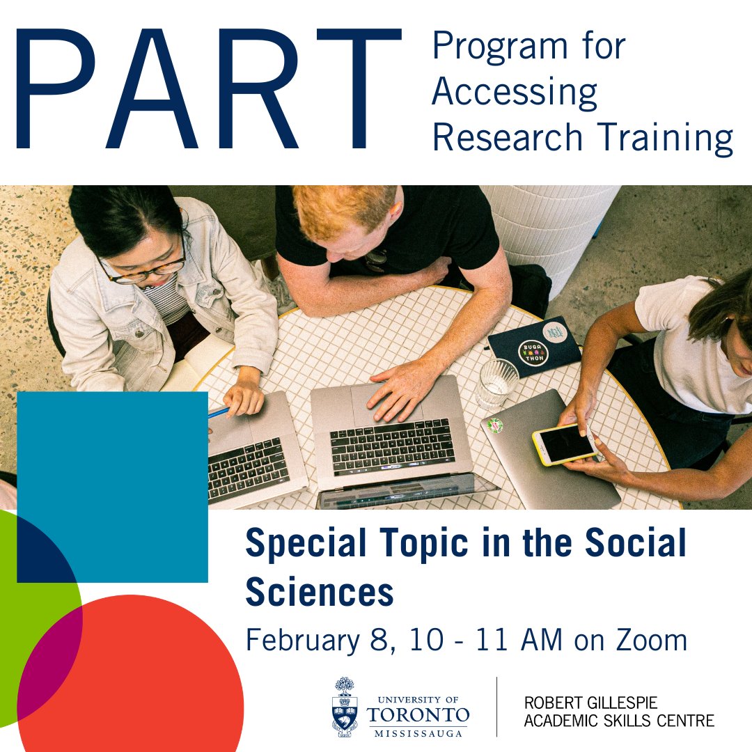 Hey #UTM, interested in research? ✏️🔎 📝 The Special Topic in the Social Sciences module will focus on the process of developing a mixed methods research approach through an applied case study. Register at uoft.me/PART #RGASC #ROP #ResearchTraining