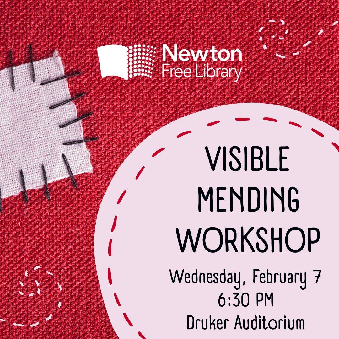 Want to give old clothes new life in a creative way? Bring a worn, torn, or stained garment and learn how to use simple handsewing techniques to give your clothes new life Wednesday at 6:30 PM in Druker Auditorium. No experience required! Register: newtonfreelibrary.libcal.com/event/11941761