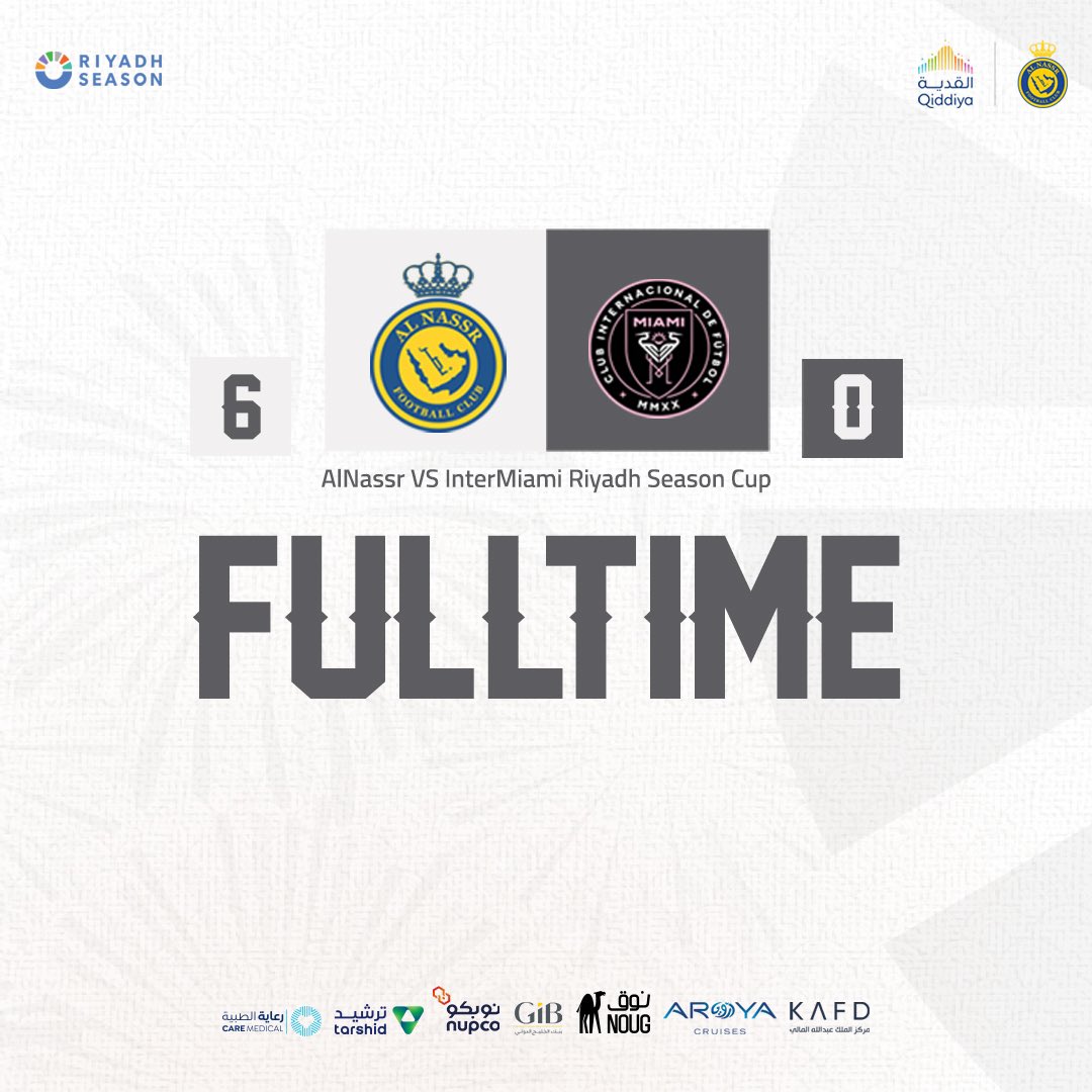Final whistle! 🙌
#AlNassr 6:0 #InterMiami