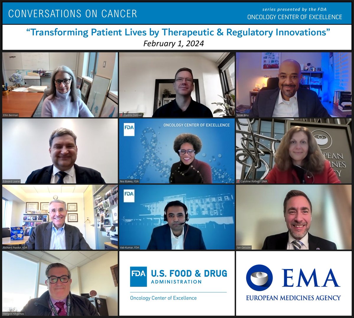 FDAOncology's tweet image. #ConversationsOnCancer thanks to today’s international panelists who participated in recognition of #WorldCancerDay. OCE’s #ProjectCommunity is grateful for the collaboration with #EMA to address transformational cancer treatments. #CancerMoonshot. Replay: bit.ly/3vZFFUh