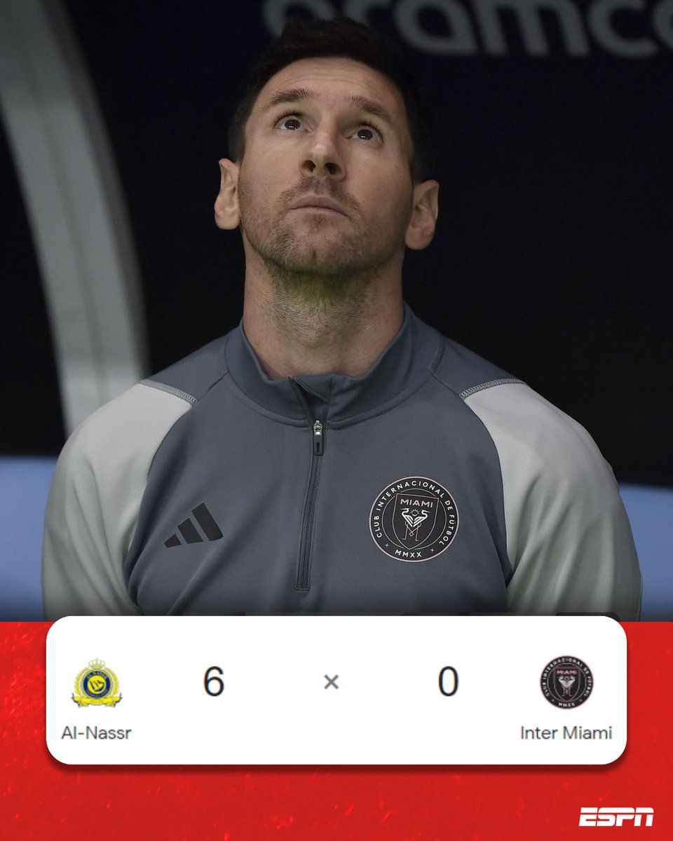 ESPNBrasil's tweet photo. 😳 LÁ VEM ELES DE NOVO... Inter Miami é atropelado pelo Al-Nassr, com destaque para hat-trick de Talisca e Messi entrando na partida aos 83 minutos! CR7 não jogou por lesão, mas, imagina se o 'Robozão' está em campo, fã de esporte? #FutebolNaESPN https://t.co/q9EE1LCS5H