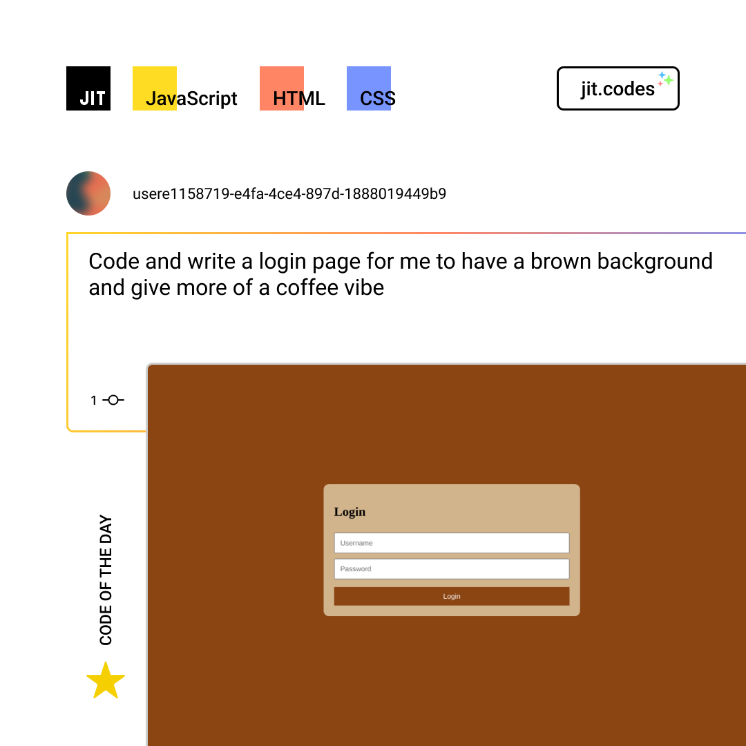 jit_it_'s tweet photo. βοΈ #CodeOfTheDay π https://t.co/KfrxdlvGA8
#JITcodes #JavaScript #HTML #CSS #AI https://t.co/eUURIrS3zD