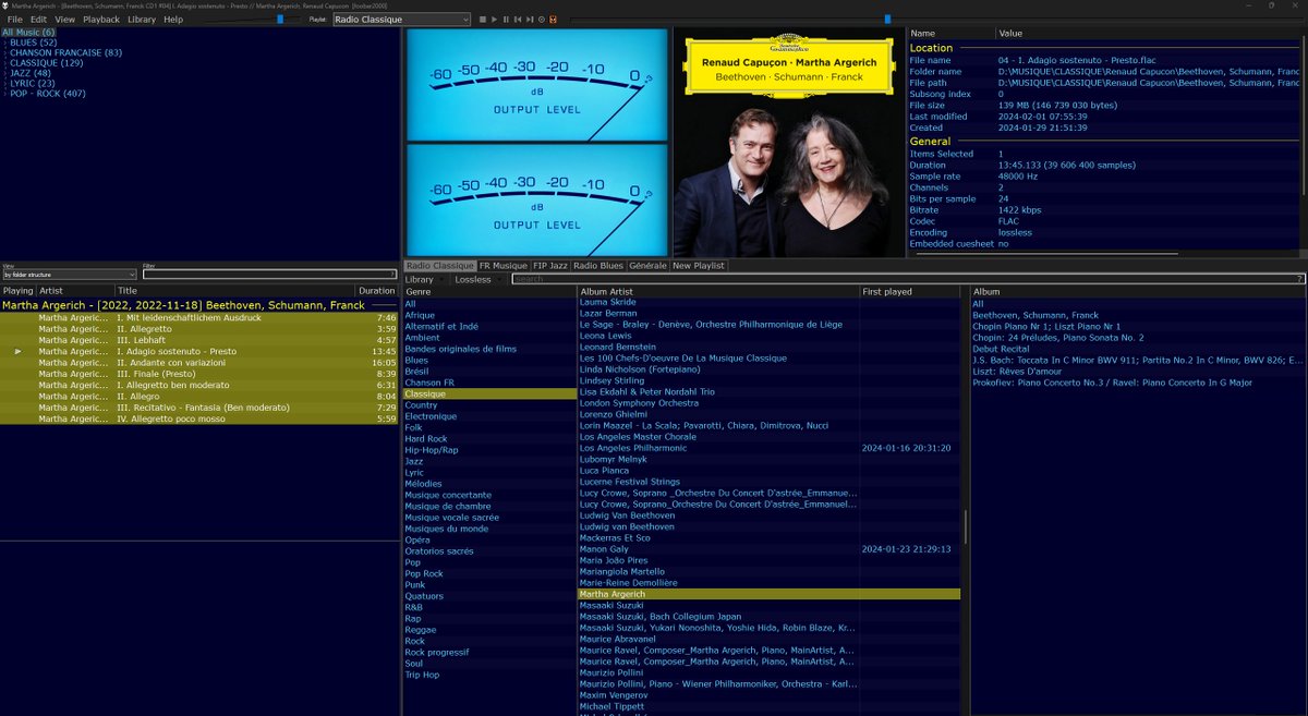 Renko_666's tweet photo. Pour finir la soirée deux géant sur la platine @RCapucon et Martha Argerich pour interpréter Beethoven, Schumann et Franck.
Que du bonheur...
#Foobar2000 #HI_RES https://t.co/zN6ck8VCxq