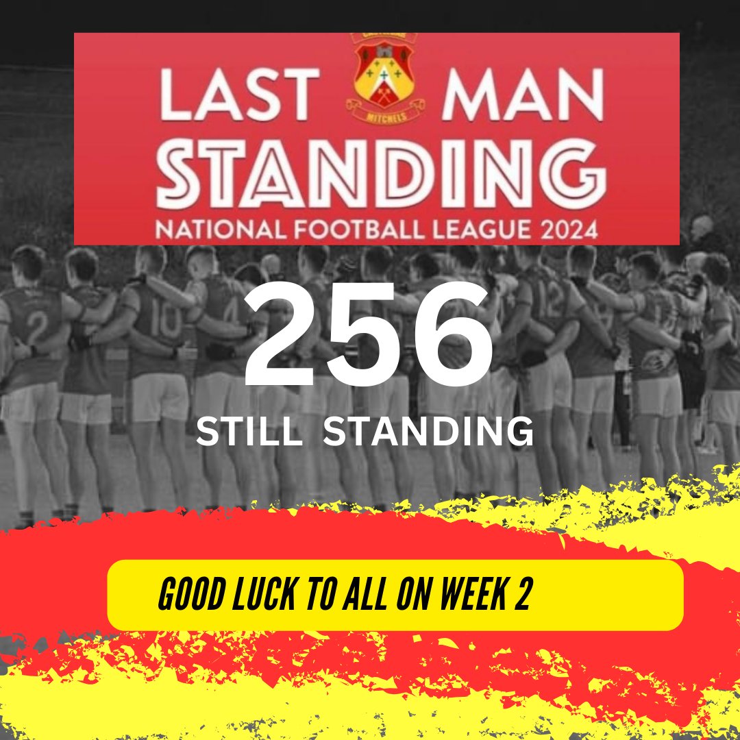 MitchelsGaa's tweet photo. And then there was…256! Big thanks to everyone who entered our Last Man Standing completion!
To see who’s still standing and their week 2 picks, click the link below.
https://t.co/MSek62Neof
#castlebar #mayo #mitchels #mitchelsabu #honthemitchels #mayogaa #gaa https://t.co/ywr4fYdu4V