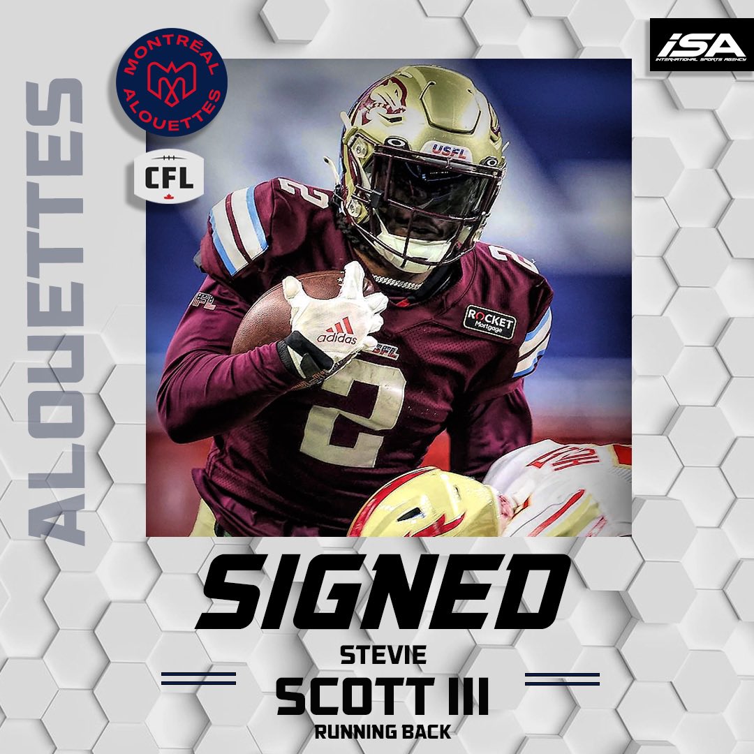 Congrats client RB Stevie Scott III @Steviescott8_ has signed with #CFL @MTLAlouettes #Alouettes 🔵🔴 🇨🇦#ISAFamily Agent: @AgentBardia