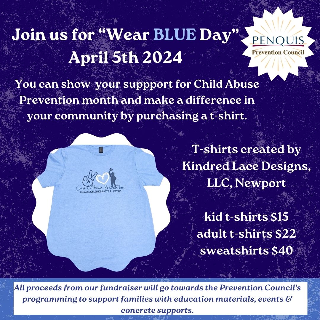 April is National Child Abuse Prevention Month to raise awareness about child abuse and neglect and to promote the safety and well-being of children. Join us for Wear Blue Day! To order a t-shirt, use this link: kindred-lace-designs-llc.square.site/shop/child-abu…