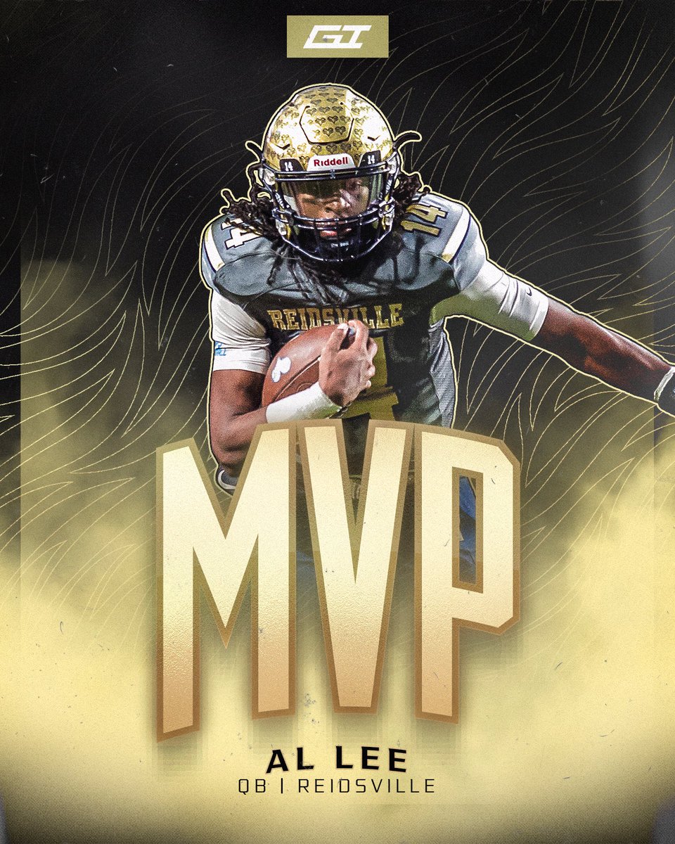 GameofInchesHSS's tweet photo. Our 2023 MVP Award goes to QB @al_lee14 of @FBCapitolOfNC🏆 Lee totaled 47 TDs on his way to a 2A State Championship &amp; the 2A State Title MVP🙌 https://t.co/oX0eUonI9T