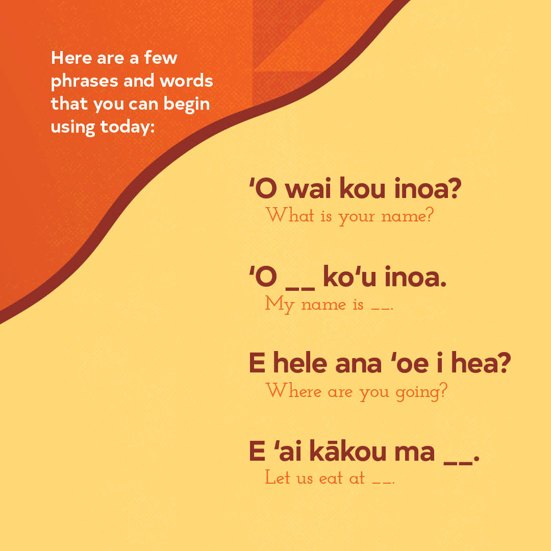 ‘O Pepeluali ka Mahina ‘Ōlelo Hawai‘i! 🌺
(February is Hawaiian Language Month!)

Celebrate with us as we perpetuate ‘Ōlelo Hawai‘i in everyday conversation. Here are a few words and phrases that you can practice using in the community!

#MahinaOleloHawaii #HawaiianLanguageMonth