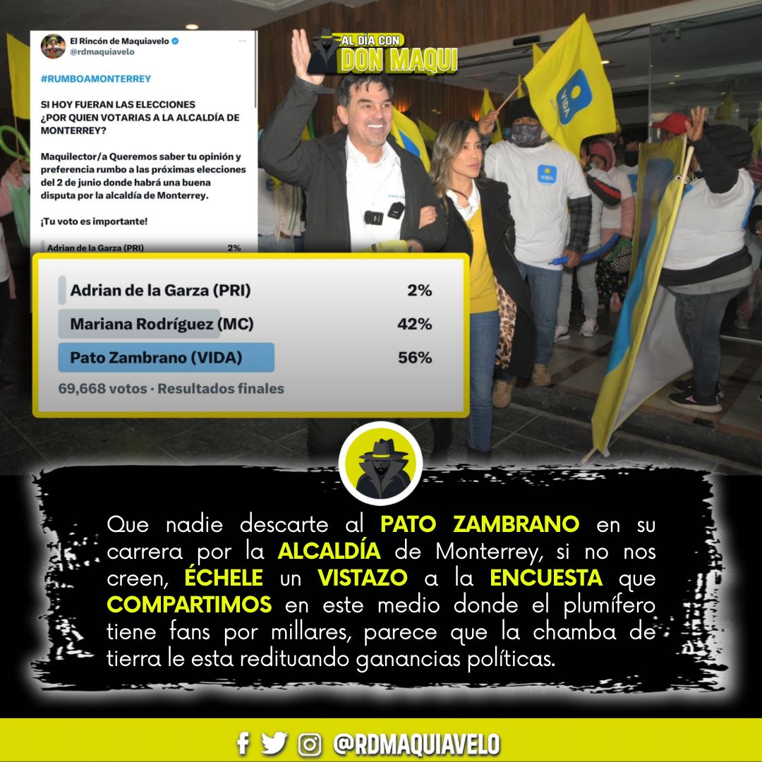 rdmaquiavelo's tweet photo. AL DÍA CON DON MAQUI 
POR: YARESSI ORTEGA 
01/02/2024

Para sorpresa de muchos  @elpatozambrano esta más vivo que nunca por la alcaldía regia https://t.co/A5vioMr08j