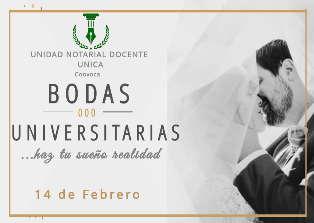 En el mes del amor y la amistad la mejor forma de celebrar la unión y el compromiso entre parejas y la comunidad universitaria es participando en la Boda Colectiva a celebrar el 14 en la sede Manuel Ascunce de la <a href="/UNICACu/">Universidad de Ciego de Ávila</a> 

#unidadnotarialdocente
#códigodelasfamilias