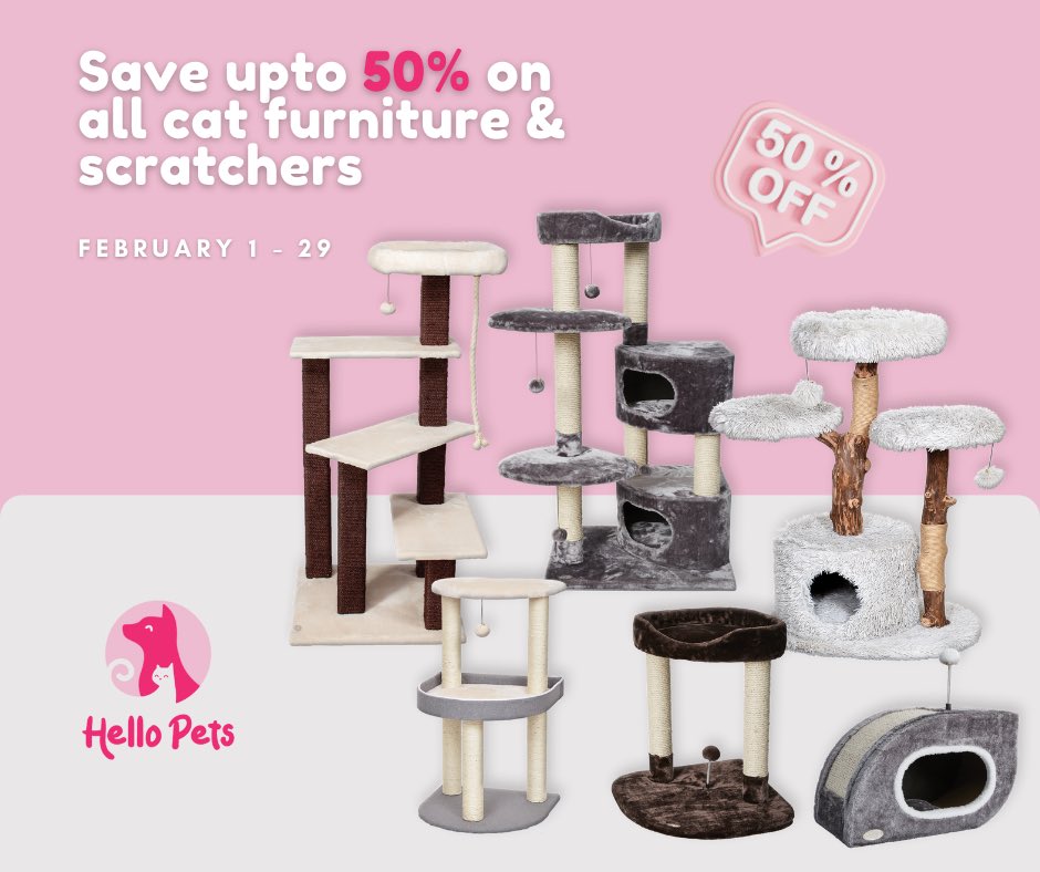 HelloPetsHFX's tweet photo. 😺✨ Cat lovers, rejoice! 🛋️🐾 Enjoy up to 50% off on our fabulous cat furnitures and scratchers throughout February! Create a purrfect paradise for your feline friends. Don’t miss out on these fantastic deals – visit Hello Pets today! 😻🎉 https://t.co/Vb6rexYZhO