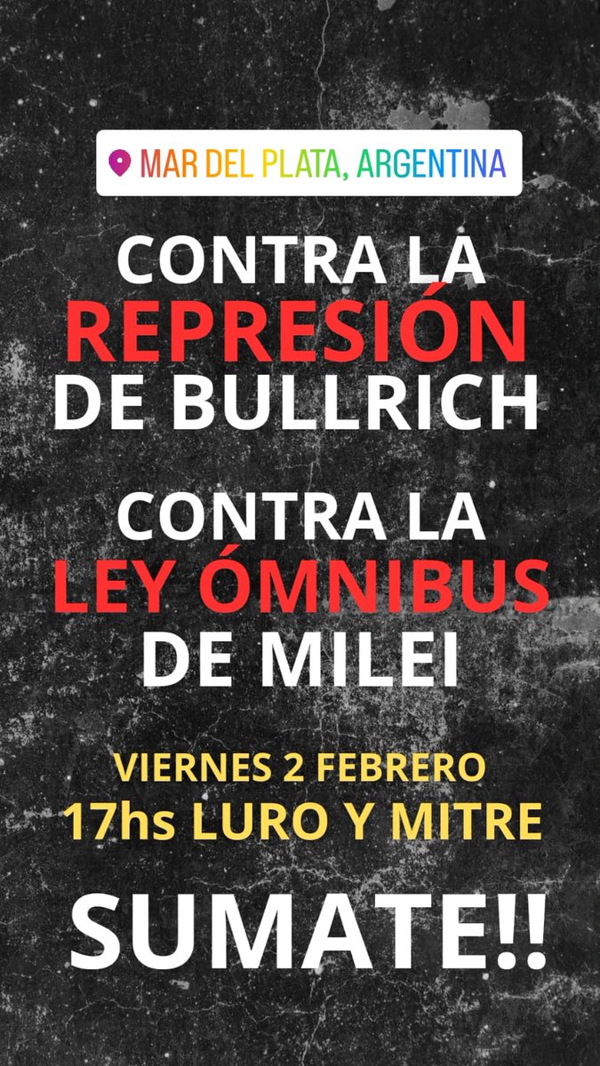 Ante el avance ajustador y antipatria de la Ley Ómnibus de Milei, y la más salvaje represión en el Congreso ordenada por Bullrich, nos organizamos para repudiar estos intentos de entrega de la Nación y violencia sobre el pueblo.

En Mar del Plata nos sumamos a la concentración